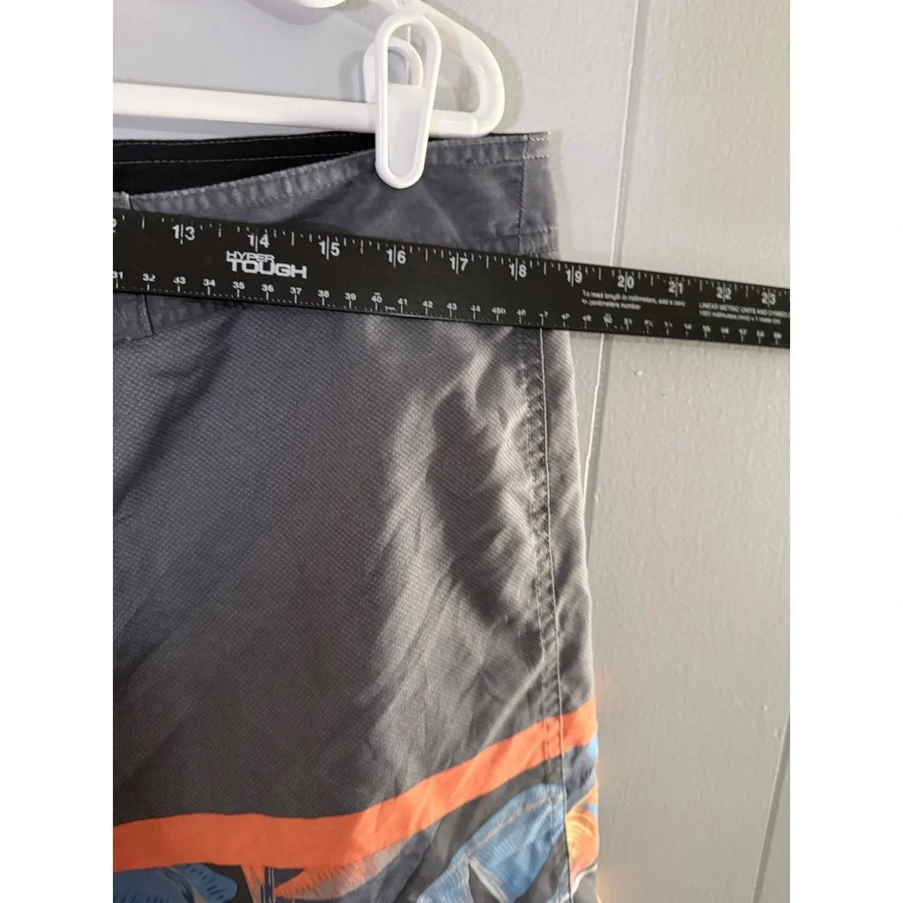Quiksilver Board Shorts Mens 36 Grey Orange Tropical Leaf Print Swim Trunks EUC